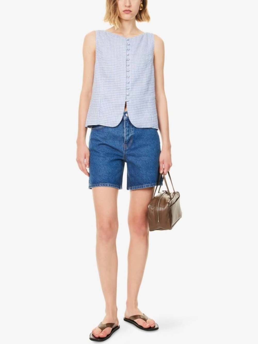 Reformation Addison Gingham Linen Button Front Top
